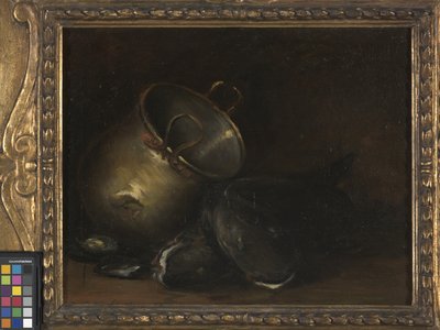 Naturaleza muerta - Hervidor de latón y siluro (óleo sobre lienzo) de William Merritt Chase