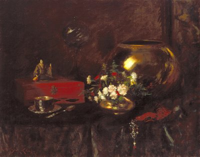 Naturaleza muerta: Cuenco de latón (óleo sobre lienzo) de William Merritt Chase