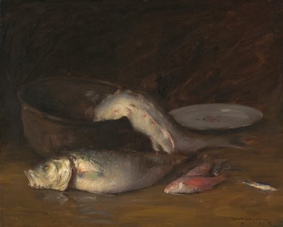 Naturaleza muerta con pescado, c.1910 (óleo sobre lienzo) de William Merritt Chase