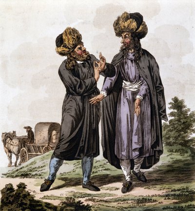 Judíos polacos, grabado del libro "El traje de los estados hereditarios de la Casa de Austria" por Antoine François Bertrand de Molleville e ilustrado por William Miller (1796-1882) en 1804 de William Miller