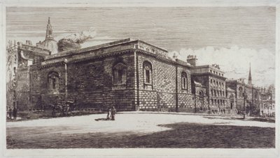 Vista de la prisión de Newgate, Old Bailey, desde Newgate Street, Ciudad de Londres, c. 1900 de William Monk