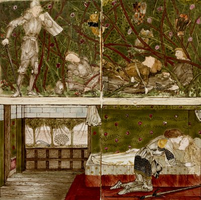 Dieciséis azulejos forman ocho ilustraciones del cuento 