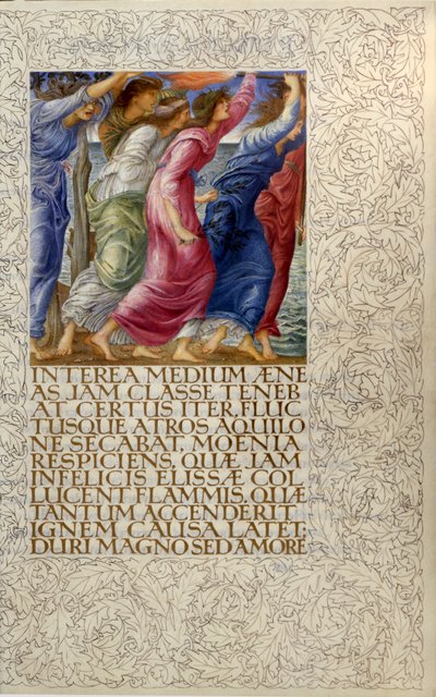Barcos en llamas, ilustración de "Venus y Eneas", apertura del Libro I de la "Eneida" de Virgilio de William Morris