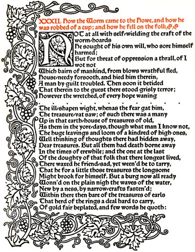 Kelmscott Press: Página del cuento de Beowulf impresa en tipo Troy, c.1895, 1914 de William Morris