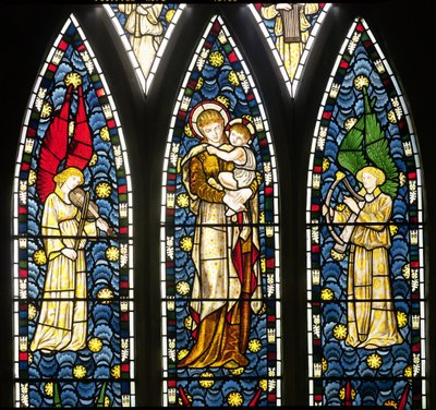 Madonna y Niño con Dos Ángeles, parte superior de la Ventana de los Ángeles (detalle) de William Morris