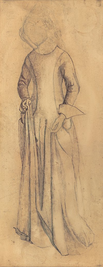 Estudio para "La Belle Iseult" (lápiz, pluma y tinta marrón y aguada sobre papel) de William Morris