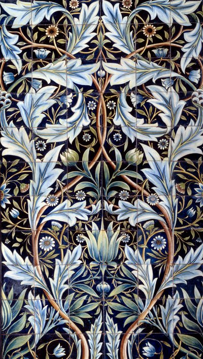 Panel de revestimiento de pared (66 azulejos) hecho por William Morris y William Frend de Morgan en loza de William Morris