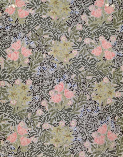 Diseño de papel tapiz con Tulipanes, Margaritas y Madreselva de William Morris