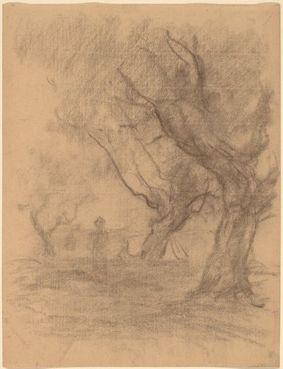 Mujer de pie bajo dos árboles de William Morris Hunt