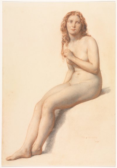 Desnudo femenino, sentado, vista de tres cuartos desde el frente, 1859 de William Mulready