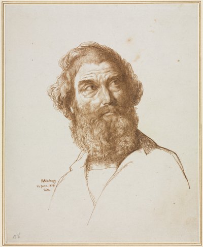 cabeza de un hombre barbudo mirando a su izquierda de William Mulready