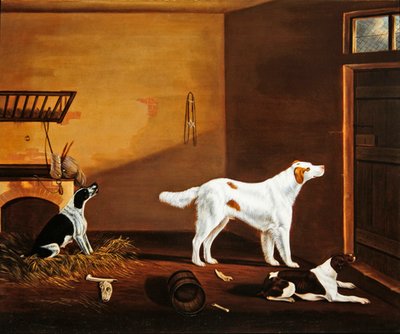 Tres perros en un establo de William Nedham