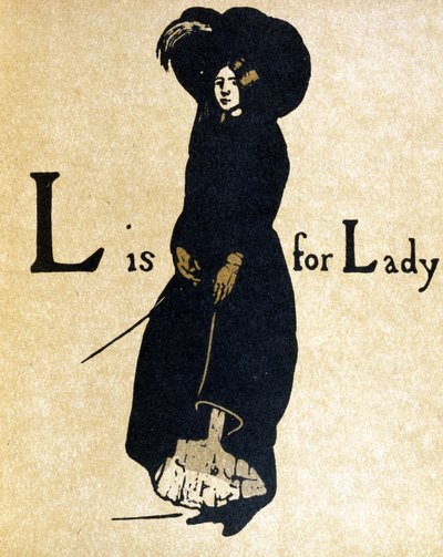 L de Lady, ilustración de "An Alphabet", publicado por William Heinemann de William Nicholson