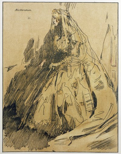 Miss Havisham, ilustración de "Characters of Romance", publicada por primera vez en 1900 (litografía en color) de William Nicholson