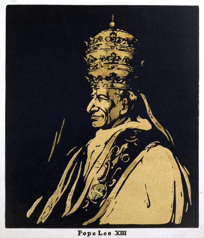 Papa León XIII, Gioacchino Vincenzo Raffaele Luigi Pecci (1878-1903) ilustración de "Doce Retratos - Segunda Serie", publicada en 1899 (xilografía coloreada a mano) de William Nicholson