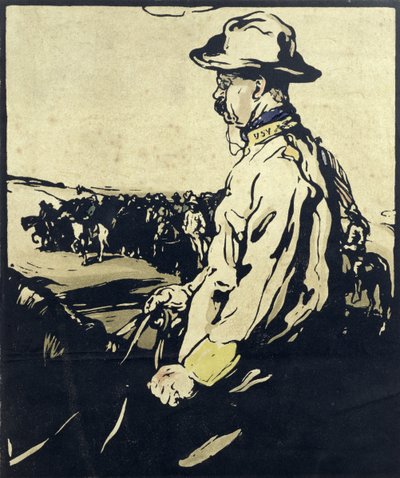 Presidente Theodore Roosevelt, ilustración de "Twelve Portraits", publicada en 1899 (xilografía coloreada a mano) de William Nicholson