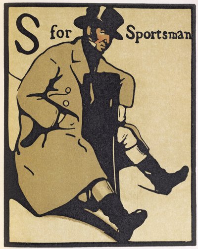 S de Sportsman, ilustración de "An Alphabet", publicado por William Heinemann de William Nicholson