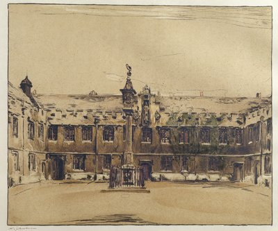The Front Quad of Corpus Christi College, Oxford (pluma y tinta con aguada sobre papel) de William Nicholson