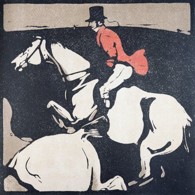 El mes de enero: La caza, de "Un almanaque de doce deportes", con palabras de Rudyard Kipling, publicado por primera vez por William Heinemann de William Nicholson