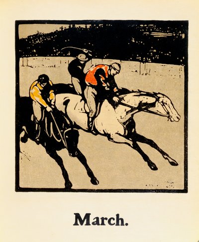 El mes de marzo, de "Un almanaque de doce deportes", con palabras de Rudyard Kipling, publicado por primera vez por William Heinemann de William Nicholson