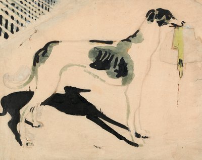 El sabueso gris con el guante (acuarela y grafito sobre papel) de William Nicholson