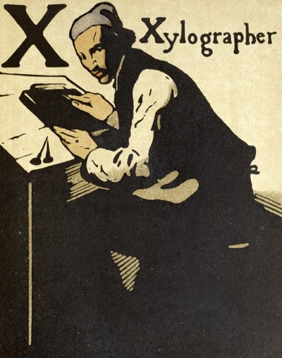 X de Xilógrafo, ilustración de "An Alphabet", publicado por William Heinemann de William Nicholson
