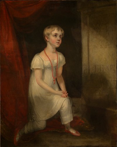 Horatia Nelson arrodillada ante la tumba de su padre, c.1807 (óleo sobre lienzo) de William Owen