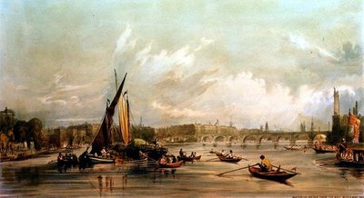 Puente de Waterloo desde el Oeste con una Carrera de Botes de William Parrott
