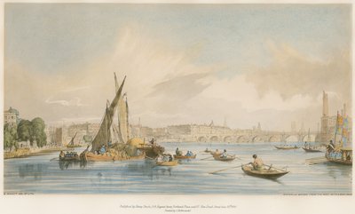 Puente de Waterloo, desde el Oeste, con una carrera de botes de William Parrott