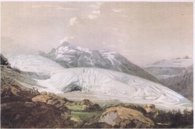 Vista del Monte Furka con el Glaciar del Ródano, de British Adventure publicado por Collins, 1947 de William Pars