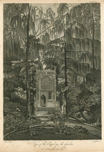 Vista de la capilla en el jardín de Strawberry Hill, Twickenham, Londres de William Pars