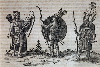 Tipos de indios franco-canadienses, ilustración de la Descripción de Nueva Francia de Nicolas Toussaint Charlet