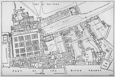 Copia reducida del plano de Fisher del Palacio Real de Whitehall, tomado en el reinado de Carlos I de William Patten