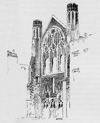 Frente este de la capilla de San Esteban como apareció después del incendio de 1834, c. 1897 de William Patten