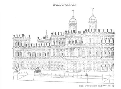 La elevación del lado del agua del Palacio Propuesto por Inigo Jones, c1897 de William Patten