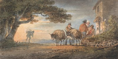 Conductores y burros descansando al atardecer de William Payne