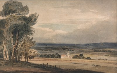 Paisaje sin identificar: Árboles con iglesia de William Pearson