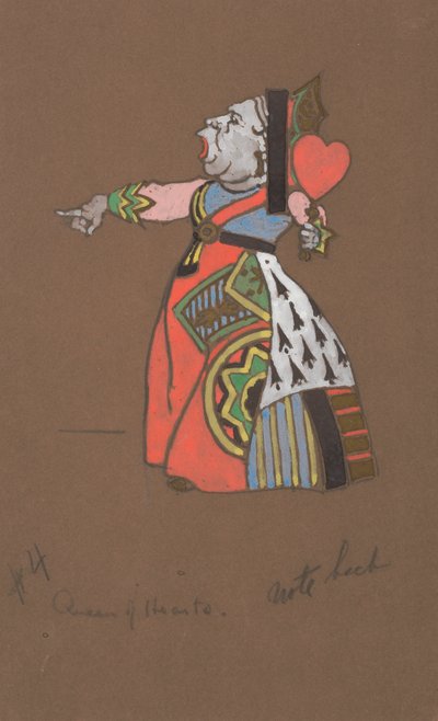 Diseño de vestuario de la Reina de Corazones para Alicia en el País de las Maravillas de William Penhallow Henderson