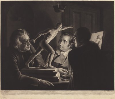 Tres personas viendo al Gladiador a la luz de las velas de William Pether after Joseph Wright