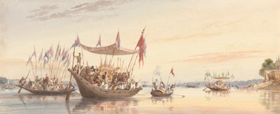 Isherah - Procesión acuática de la imagen de Doorga previa a su inmersión al atardecer de William Prinsep