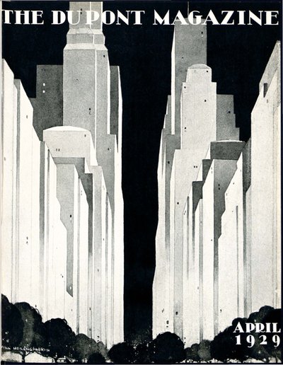 Rascacielos, portada de la revista DuPont, abril de 1929 de William R. Jr. Hollingsworth