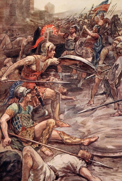Epaminondas defendiendo a Pelópidas, ilustración de 