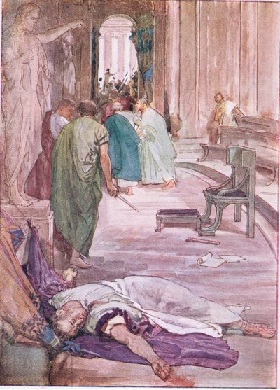 El asesinato de César, de Plutarch Lives publicado por T C & E C Jack Ltd, 1920s de William Rainey