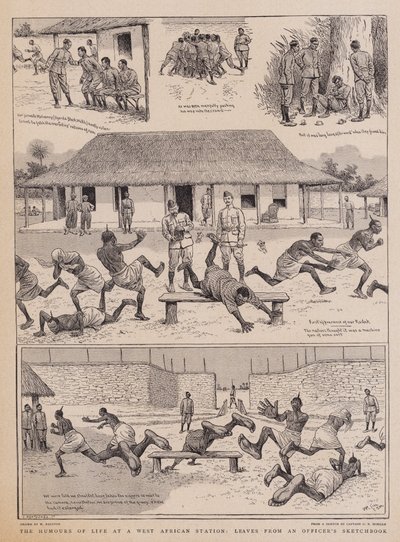Los humores de la vida en una estación de África Occidental, hojas del cuaderno de bocetos de un oficial de William Ralston