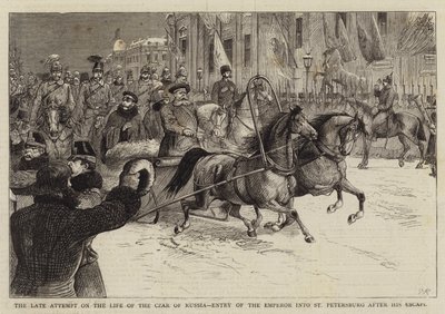 El último intento contra la vida del zar de Rusia, entrada del emperador en San Petersburgo después de su escape de William Ralston