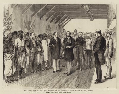 La visita real a la India, la recepción del virrey en la estación Boree Bunder, Bombay de William Ralston