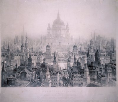 Ciudad de ensueño de los edificios de Christopher Wren, 1842 de William Richardson