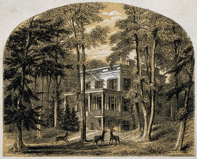 Casa de James John Audubon "Minniesland", pub. c. 1861 (grabado en madera) de William Rickarby Miller