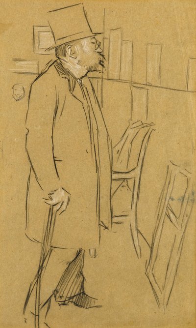 El conocedor - Posiblemente un retrato de Mons. Julien, c.1890 (carboncillo y tiza blanca sobre papel) de William Rothenstein