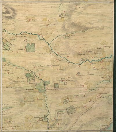 Mapa Roy 19/3f: Área alrededor de Colliston, en Forfarshire (o Angus), del Roy Military Survey of Scotland de William Roy